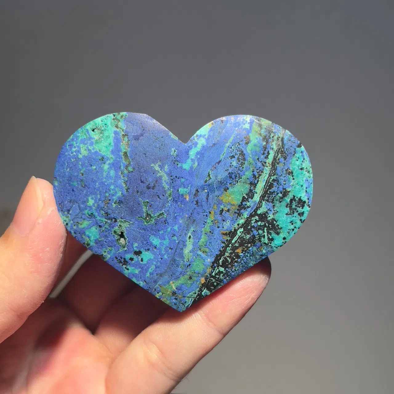 azurite-malachite-heart-01 碧心凝翠天然藍銅礦共生孔雀石愛心正面