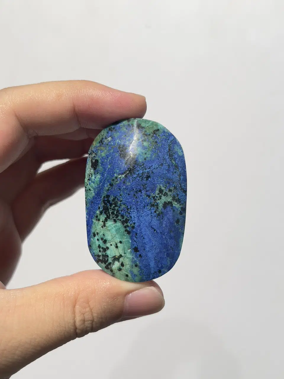 azurite-malachite-palm-stone-01 天然藍銅礦共生孔雀石把玩正面紋理