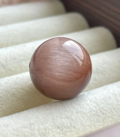 天然橘棕色兔毛單珠15.5mm強貓眼背面